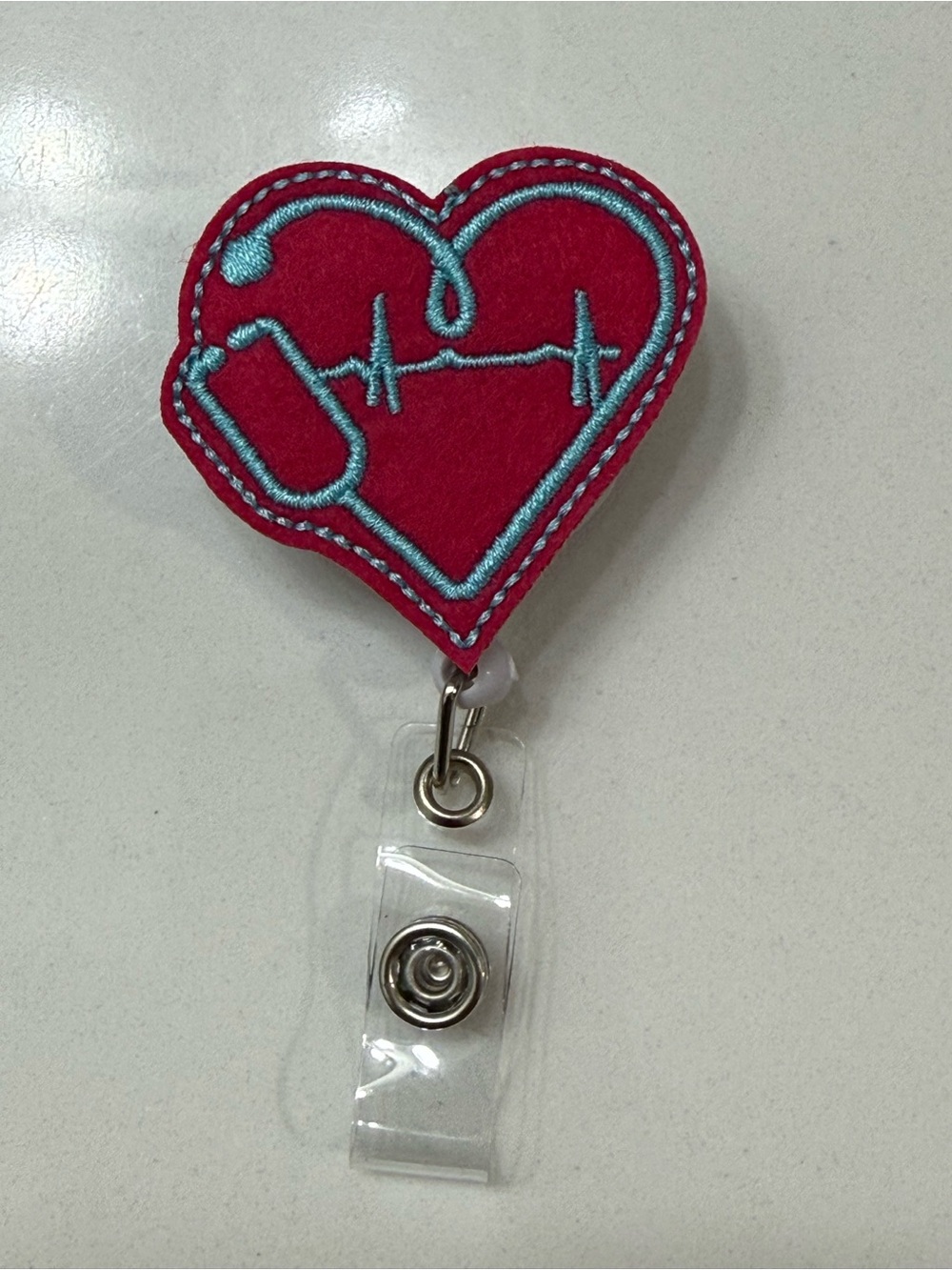 NWOT Heart Stethoscope Badge Reel Nurse ID Holder